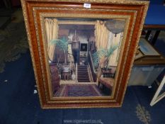 An overvarnished Print on board entitled ''Hallway'' in ornate frame, Jessica Hayllar,