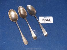 Three silver teaspoons, Birmingham makers L&S, one marked with lion, other marks indistinct,