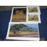 Four unframed signed prints of wildlife by Simon Coombs.