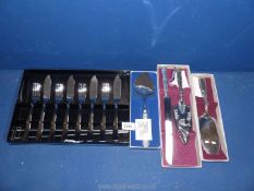 A quantity of boxed sets including six fish knives and forks, Norwegian pewter cheese slicer,