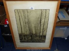 A large wooden framed Vincent Van Gogh print titled 'The Road with Poplars' (21" x 28 1/2").