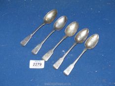 Four Silver teaspoons, London George III, possibly 1813, plus another London 1850.