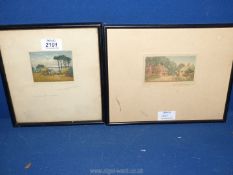 Two small framed coloured lithographs;