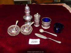 A small quantity of silver, mainly Birmingham hallmarks, including two pepper pots,