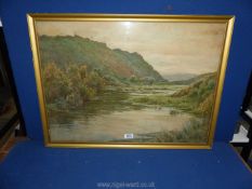 A Tom Gough watercolour of a river landscape (20" x 27 1/2").