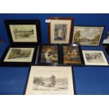 A box of framed Prints/photographs to include 'Salmon fishing' Alken, fishing in a punt etc.