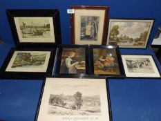 A box of framed Prints/photographs to include 'Salmon fishing' Alken, fishing in a punt etc.