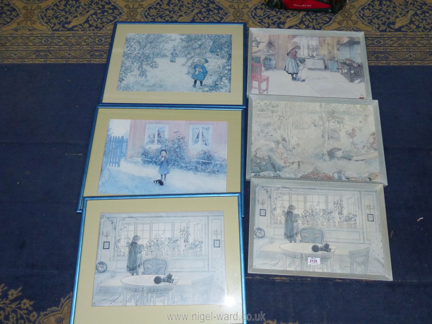 Six framed Carl Larsson prints to include; 'The Flower Window', 'The Kitchen',