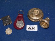 A quantity of small silver items to include; Birmingham silver key ring, 925 stamped stamp holder,