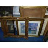 A Monet print, 4 picture frames and a mirror.