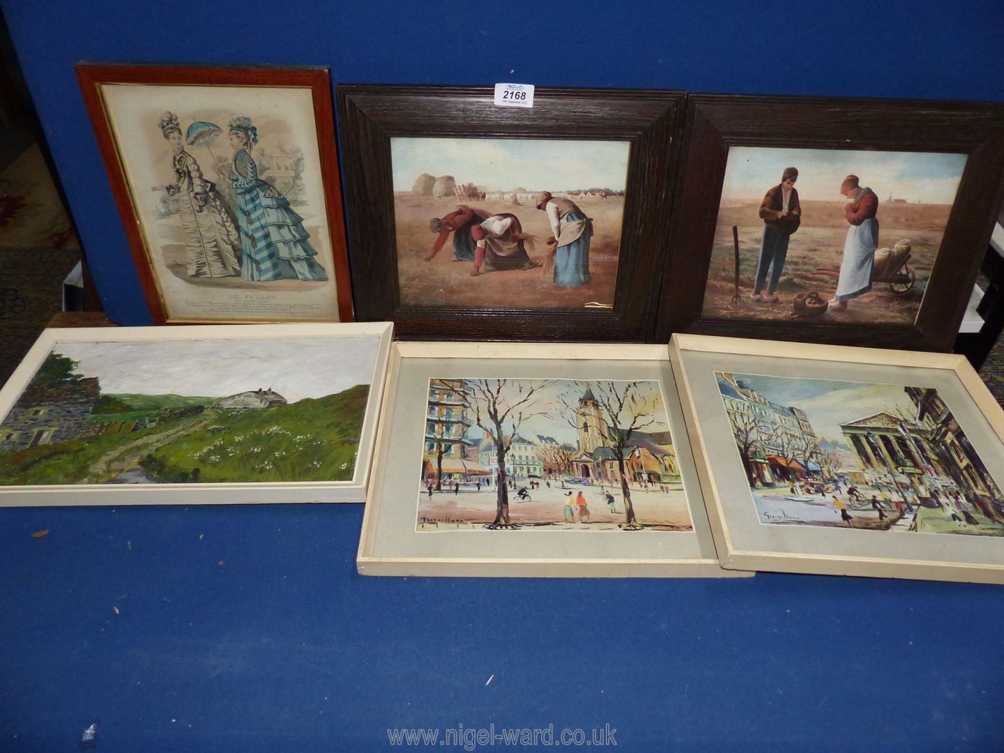 A quantity of pictures to include an etching 'Le Follet', two Millet prints, two George Hann prints,