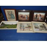 A quantity of pictures to include an etching 'Le Follet', two Millet prints, two George Hann prints,