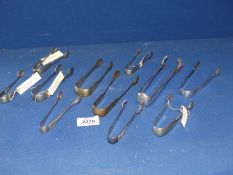 Eleven assorted sugar and ice tongs, mostly silver plate, from makers such as F. Whitehouse, J.G.