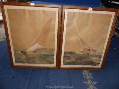 Two yachting prints after Montague Dawson, 23" x 30" (approximately).