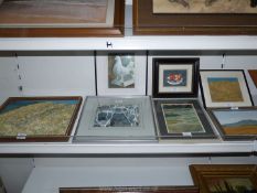 A quantity of paintings including an oils on board of a grassy knoll and May Hill by F.