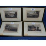 Four framed and mounted hand coloured engravings to include; 'Hay Church Brecknockshire',