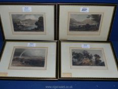 Four framed and mounted hand coloured engravings to include; 'Hay Church Brecknockshire',