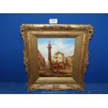 An ornate framed oil on board, label verso 'View of a Continental Square', signed lower right 'C.