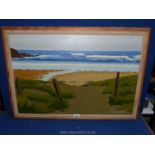 An oil painting by Meurig Williams of a North Wales beach scene (20" x 30").