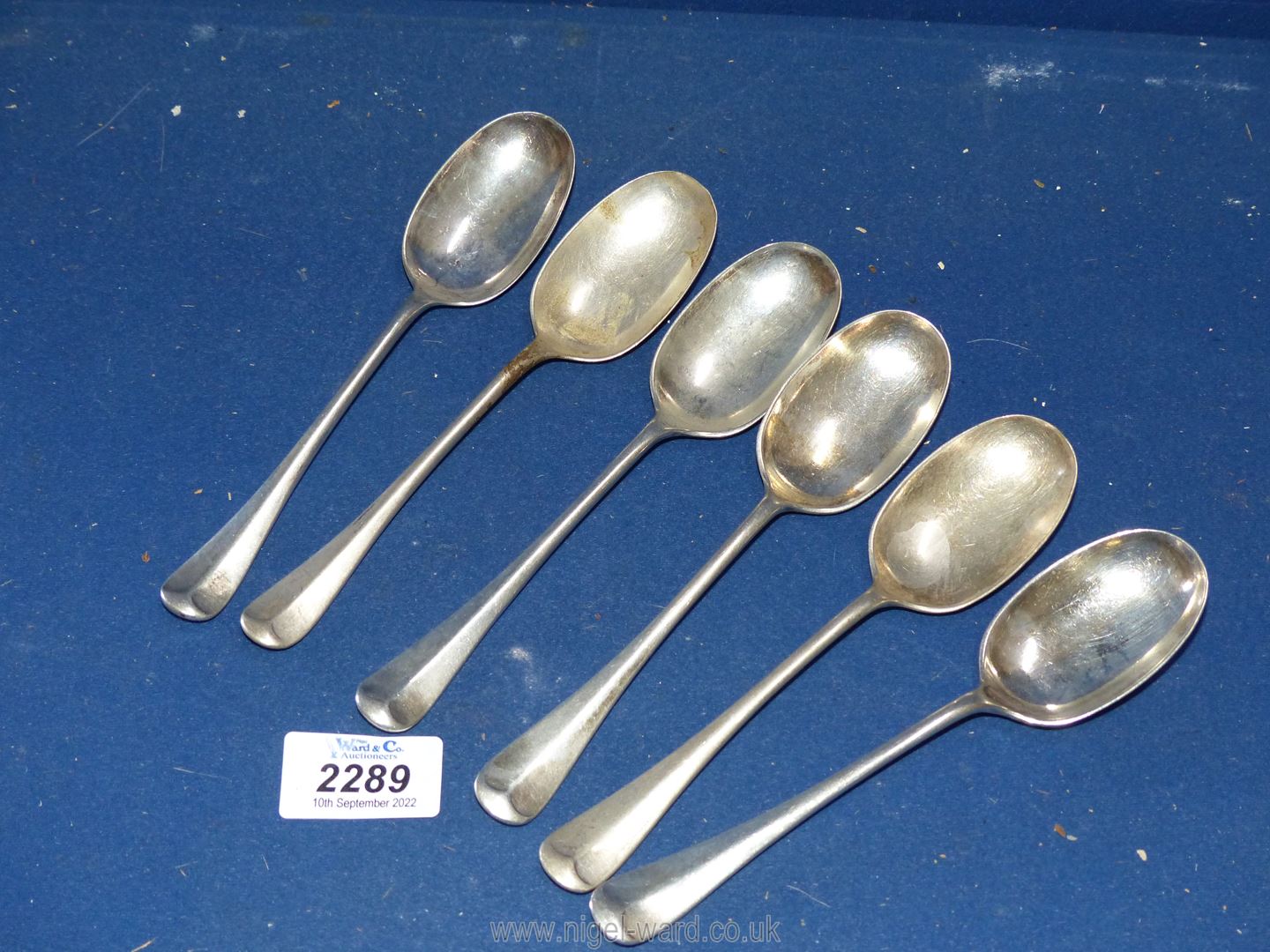 Six Silver dessert spoons, Sheffield, John Round & Sons Ltd.