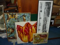 A quantity of pictures including tapestry, tulip, etc.