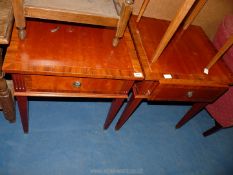 A pair of side tables with single drawer, 24" tall.