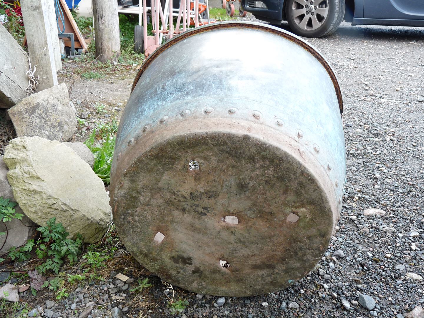 A riveted Copper boiling pot, converted to a planter or useful as a log box, - Image 14 of 14