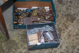 A quantity of brass fittings, door handles, hinges, etc.