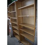 Bookshelf units; 31 1/2" wide x 11" deep x 80" high, 8" wide x 6" deep x 80" high, plus another.