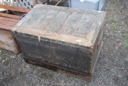 A wooden tool chest 34" wide, 22" deep,