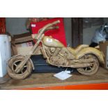 A wooden Harley Davidson motorbike.