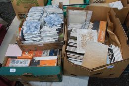 Three boxes of tiles, various sizes and patterns, some used.