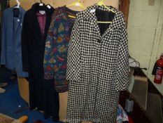 Two long coats and a long knitted Cardigan, size 16.
