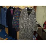 Two long coats and a long knitted Cardigan, size 16.