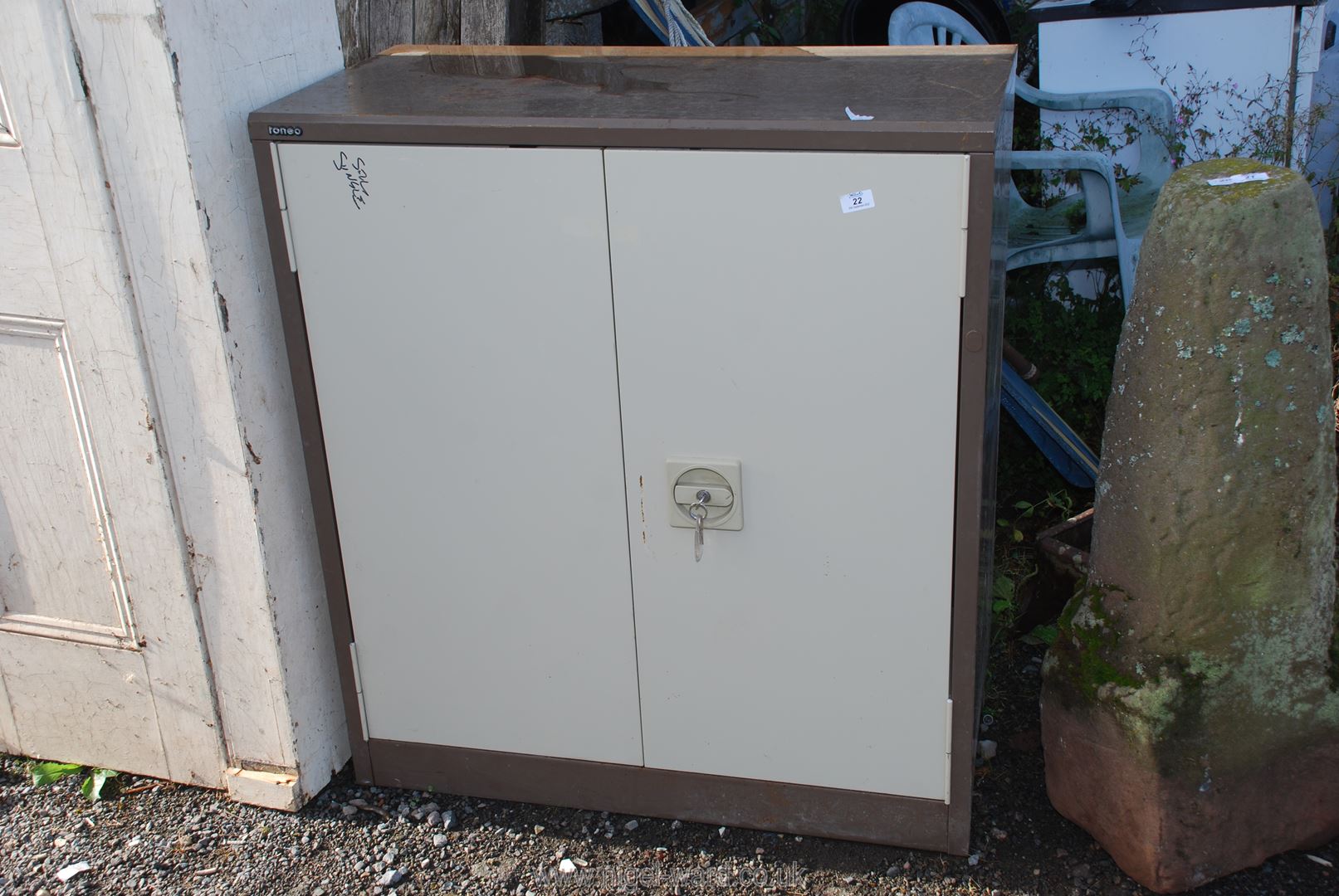 A metal Cabinet, 3' wide x 18'' deep x 40'' high.