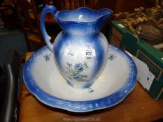 A blue cornflower wash jug and bowl.