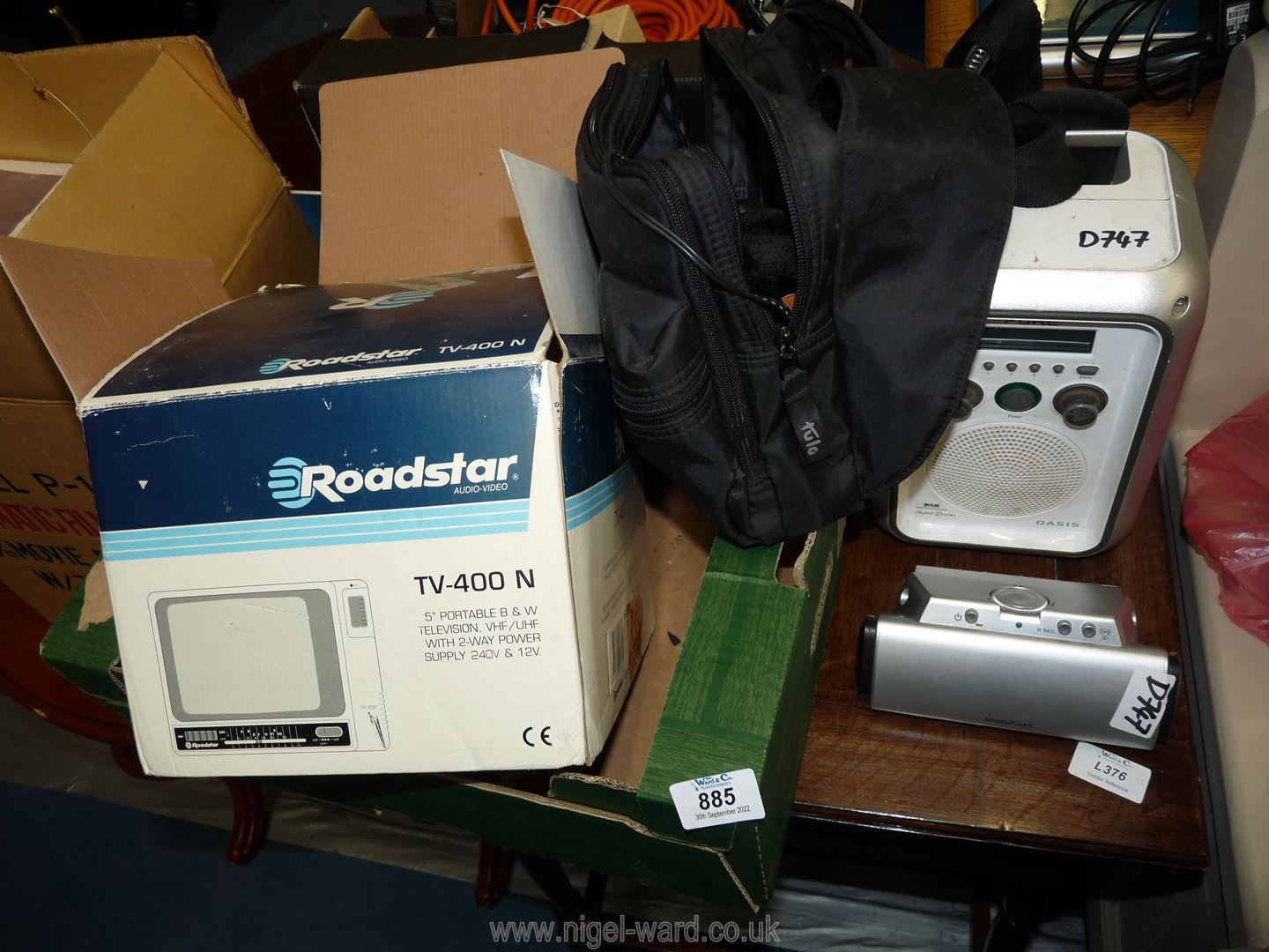 A 'Roadstar' portable TV, 'Pure' digital radio and 'Ministry of Sound' speaker.
