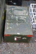 A large metal military trunk, 34" x 20" x 12".