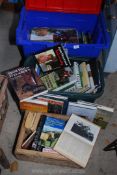 Three boxes of books including horse books, 'Riding through my life Princess Royal'.