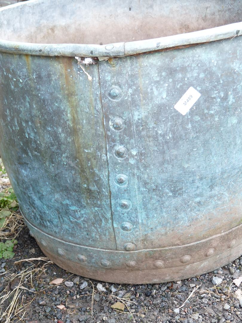 A riveted Copper boiling pot, converted to a planter or useful as a log box, - Image 10 of 14
