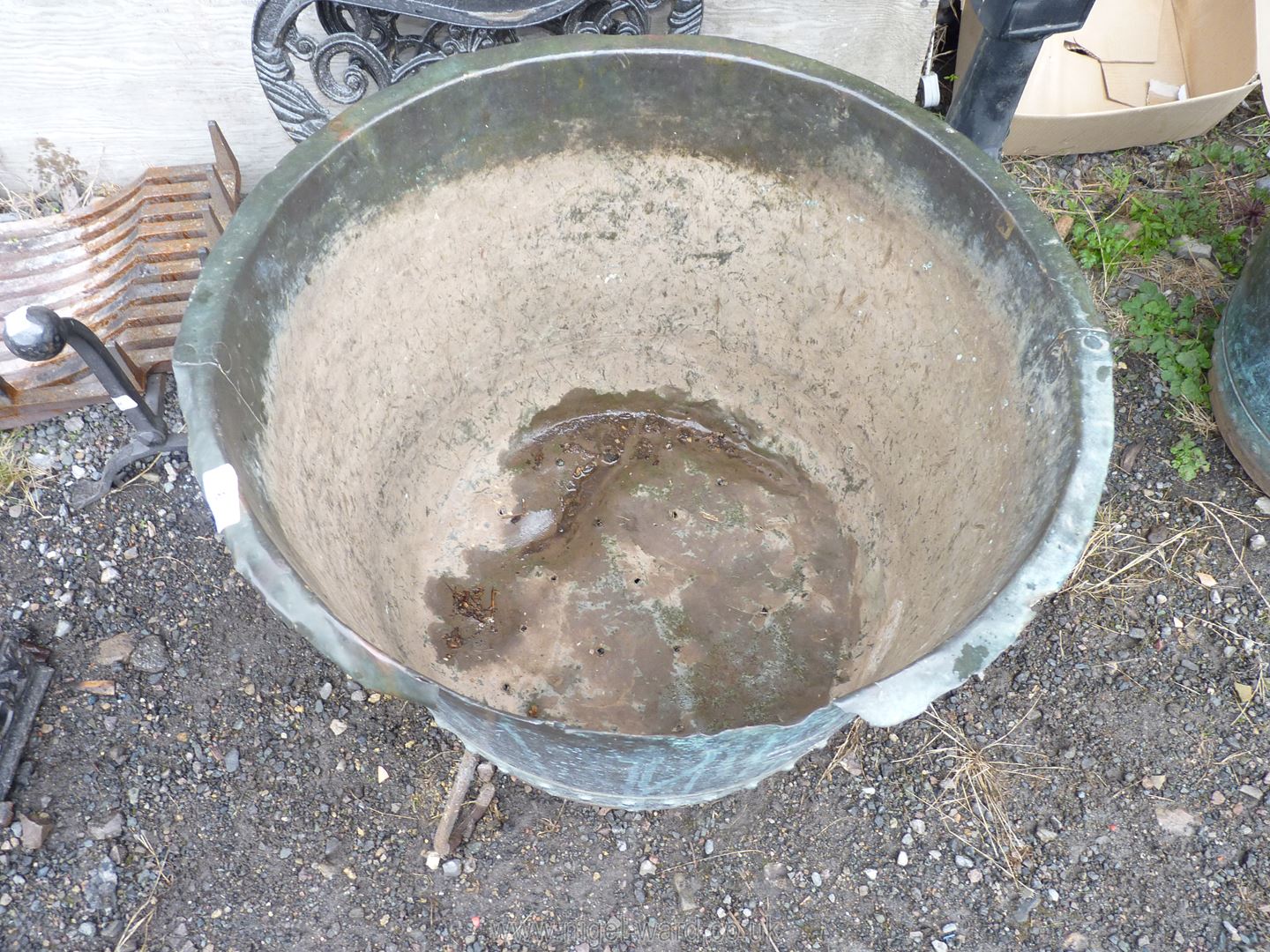 A riveted Copper boiling pot, converted to a planter or useful as a log box, - Image 3 of 14