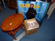 A large perspex poster of 'The Sunday Times Culture', magazine table and a movie projector.