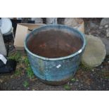 A riveted Copper boiling pot, converted to a planter or useful as a log box,