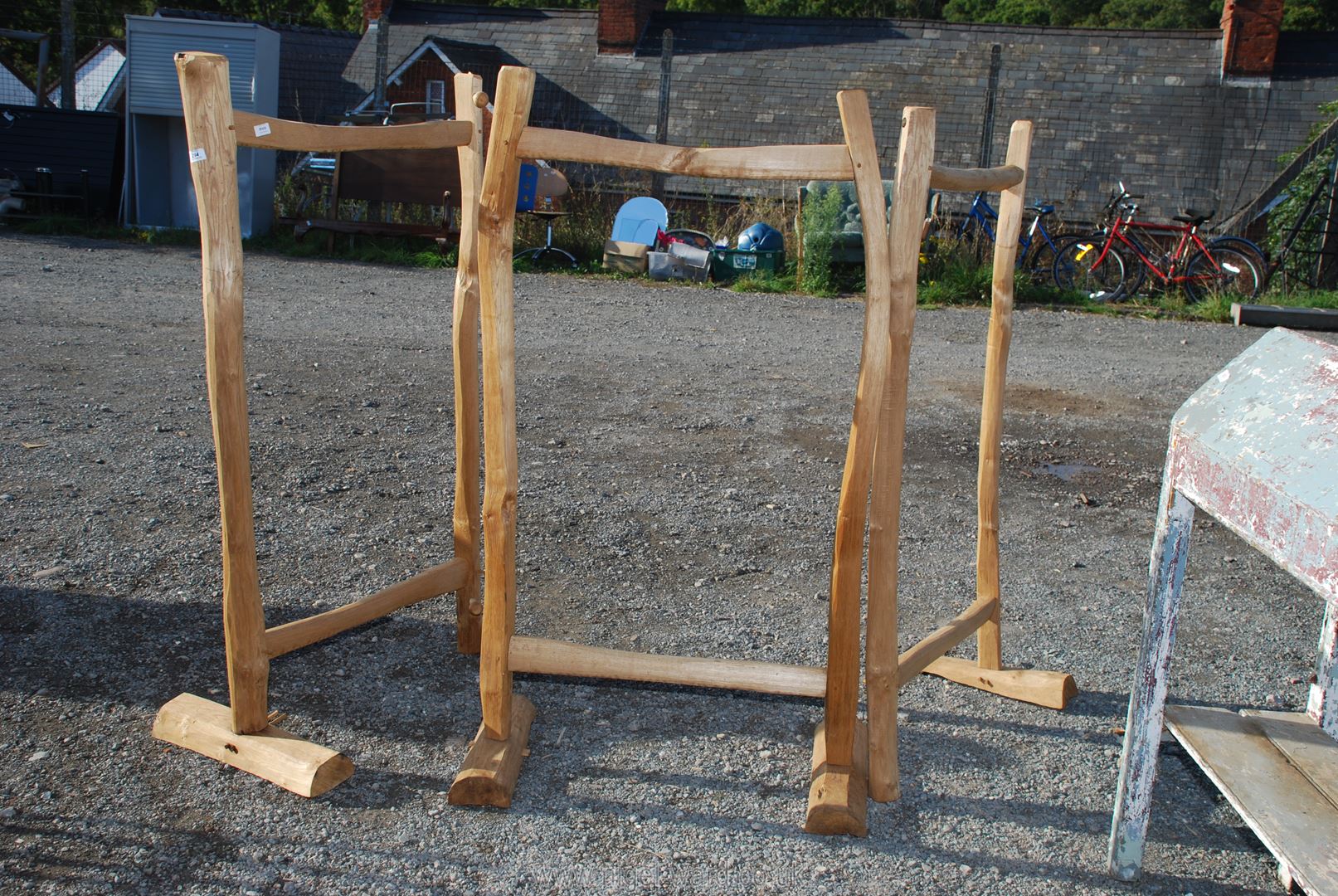 Three rustic cleft Chestnut timber clothes rails/airing racks,