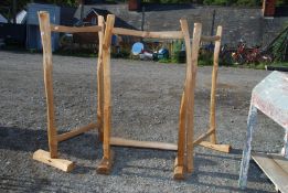 Three rustic cleft Chestnut timber clothes rails/airing racks,