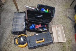 A quantity of tools and equipment including tool boxes and contents, pressure washer patio cleaner,