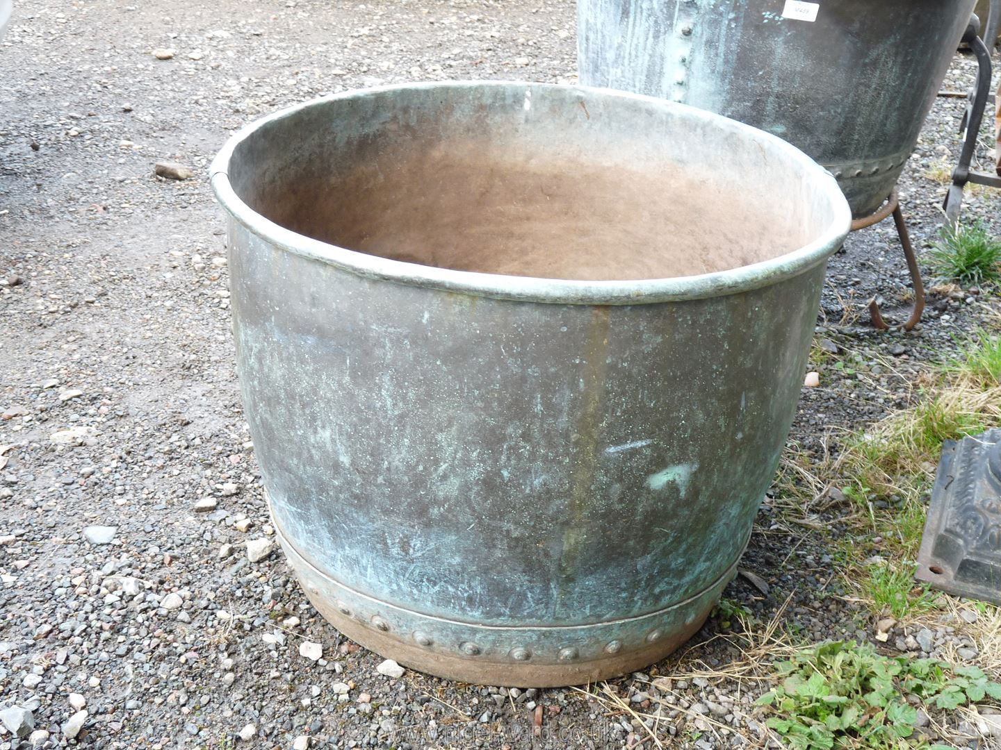 A riveted Copper boiling pot, converted to a planter or useful as a log box, - Image 8 of 14