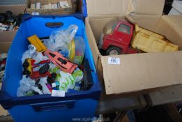 Two boxes of toys, vehicles, Tonka trunk, Rhubic cube etc.