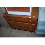 A 3 drawer chest of drawers, 31" wide x 17" deep x 28" high.