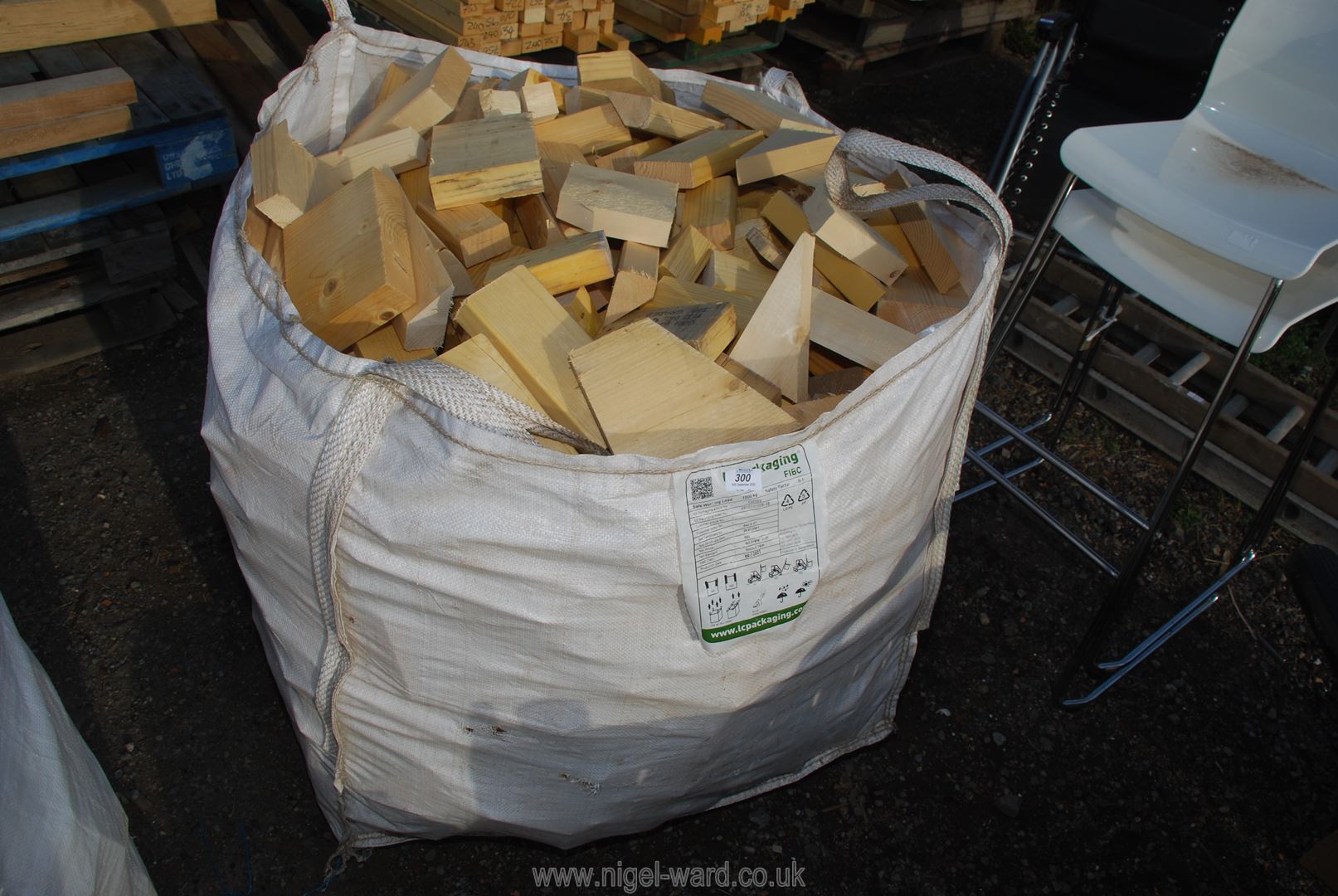 A builder's bag of softwood off-cuts (blocks).